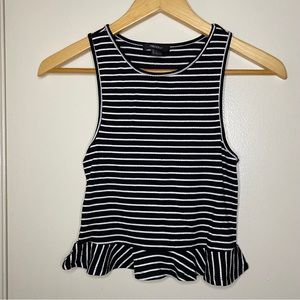 FOREVER 21 Black & White Striped High Neck Tank